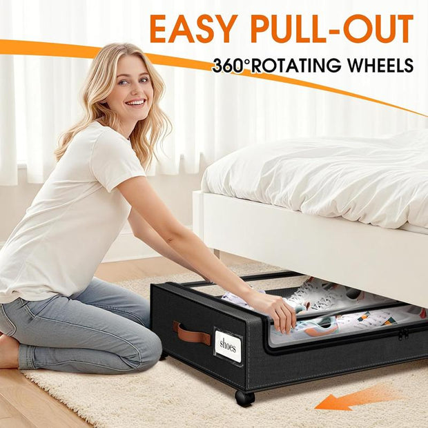 Maximize Your Space: 2-Pack Rolling Under Bed Storage Containers with Clear Windows & Labels - Perfect for Clothes, Shoes, and Blankets (30.71"x16.93"x6.69", Black)