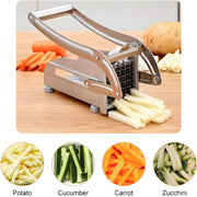 Premium Stainless Steel French Fry Cutter with 2 Blades - Perfect for Homemade Fries & Kitchen Use - Non-Slip Suction Feet Included