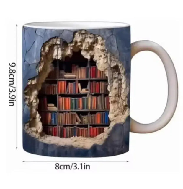 Eramic 3D Library Book Mug Shelf Mug Creative Space Design Multi-Purpose Mug Coffee Cup Study Milk Cup Friends Birthday Gift