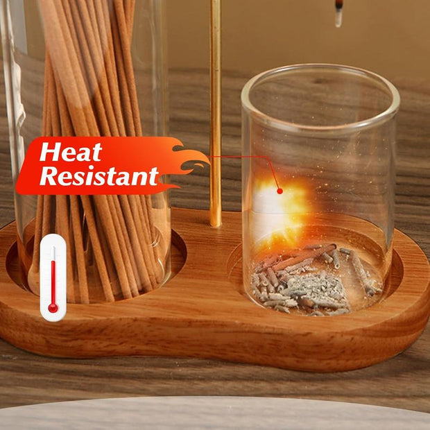Elegant 2-in-1 Wooden Incense & Candle Holder - Aromatherapy Diffuser with Removable Glass Ash Collector, Perfect Home Decor & Unique Gift for Scent Lovers