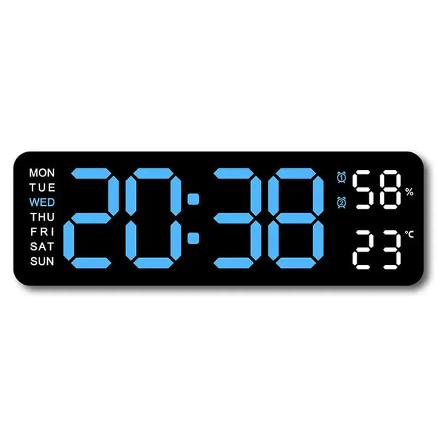 Large Digital Wall Clock with Temperature, Humidity & Auto Dimmer | USB Powered LED Alarm Table Clock