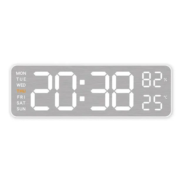 Large Digital Wall Clock with Temperature, Humidity & Auto Dimmer | USB Powered LED Alarm Table Clock