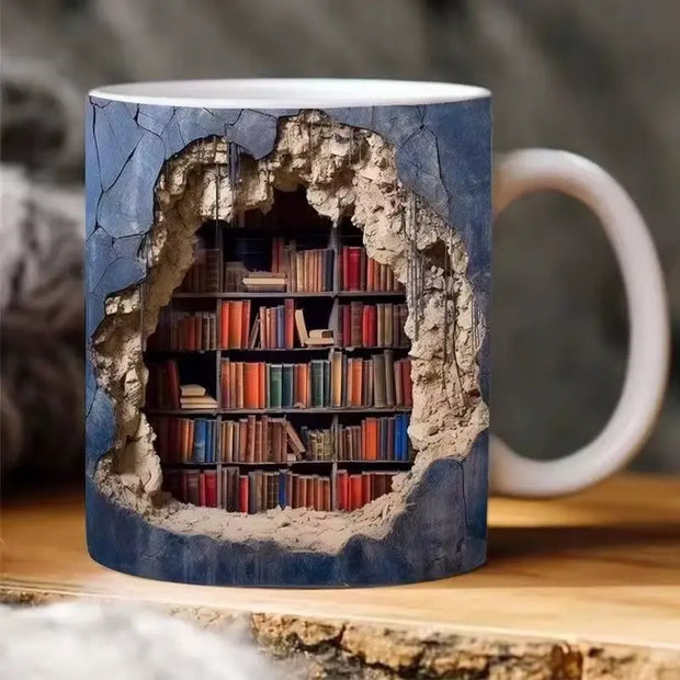 Eramic 3D Library Book Mug Shelf Mug Creative Space Design Multi-Purpose Mug Coffee Cup Study Milk Cup Friends Birthday Gift