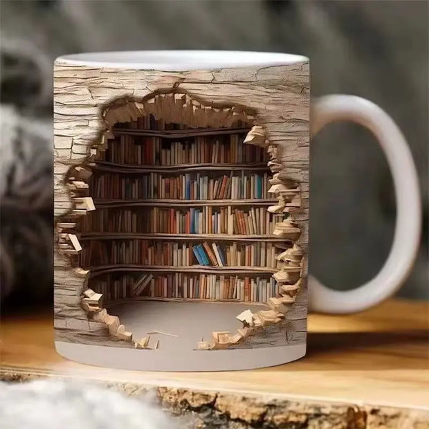 Eramic 3D Library Book Mug Shelf Mug Creative Space Design Multi-Purpose Mug Coffee Cup Study Milk Cup Friends Birthday Gift
