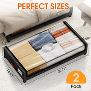 Maximize Your Space: 2-Pack Rolling Under Bed Storage Containers with Clear Windows & Labels - Perfect for Clothes, Shoes, and Blankets (30.71"x16.93"x6.69", Black)