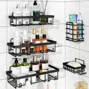 5-Pack Rust-Proof Waterproof Shower Shelves - Large Capacity Wall-Mounted Organizer with Soap Holder, No Drilling Required, Minimalist Stainless Steel Caddy for Bathroom and Kitchen Decor