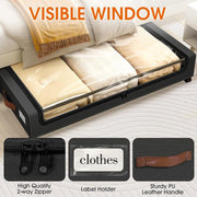 Maximize Your Space: 2-Pack Rolling Under Bed Storage Containers with Clear Windows & Labels - Perfect for Clothes, Shoes, and Blankets (30.71"x16.93"x6.69", Black)