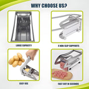Premium Stainless Steel French Fry Cutter with 2 Blades - Perfect for Homemade Fries & Kitchen Use - Non-Slip Suction Feet Included