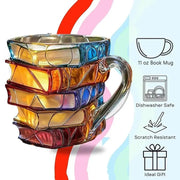 Painted Book Mug 11Oz Novelty 3D Painted Books Coffee Mug Unique Colorful Resin Books Stack Coffee Cup Collection Gifts