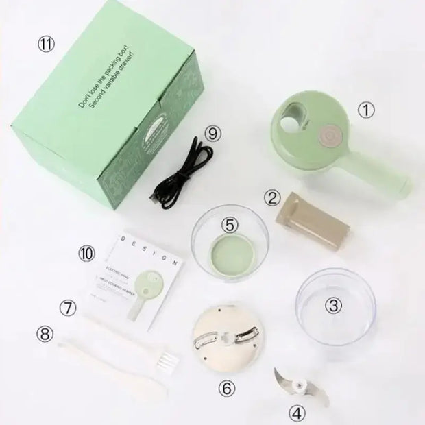 4In1 Handheld Electric Vegetable Cutter Set Wireless Electric Garlic Masher Meat Grinder Machine Food Peel Slice Kitchen Tools