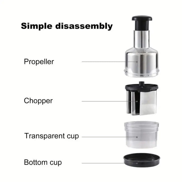 Manual Onion Chopper & Garlic Presser - Stainless Steel Food Crusher & Meat Mincer Kitchen Tool