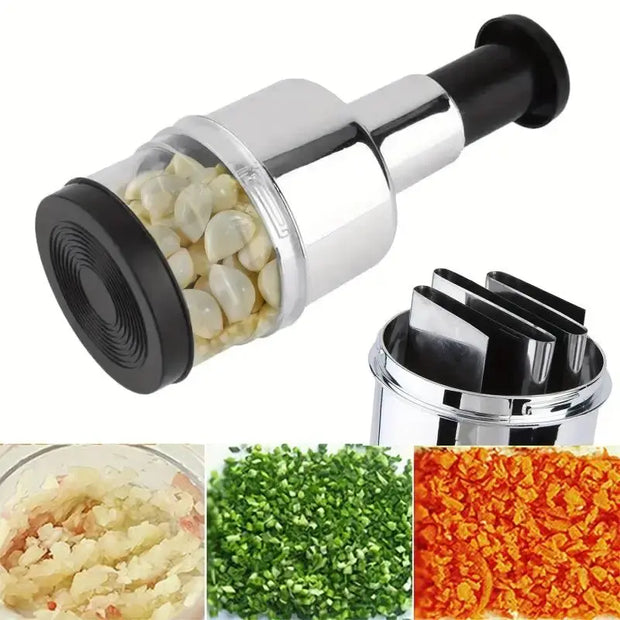 Manual Onion Chopper & Garlic Presser - Stainless Steel Food Crusher & Meat Mincer Kitchen Tool