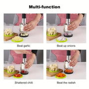 Manual Onion Chopper & Garlic Presser - Stainless Steel Food Crusher & Meat Mincer Kitchen Tool