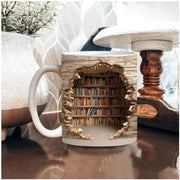 3D Library Bookshelf Mug | Creative Ceramic Coffee Cup for Book Lover