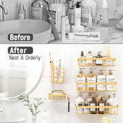 5-Pack Rust-Proof Waterproof Shower Shelves - Large Capacity Wall-Mounted Organizer with Soap Holder, No Drilling Required, Minimalist Stainless Steel Caddy for Bathroom and Kitchen Decor
