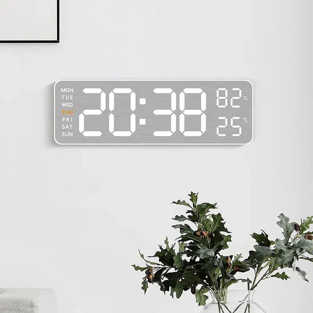 Large Digital Wall Clock with Temperature, Humidity & Auto Dimmer | USB Powered LED Alarm Table Clock
