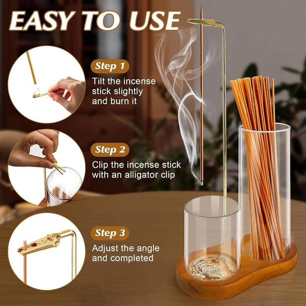 Elegant 2-in-1 Wooden Incense & Candle Holder - Aromatherapy Diffuser with Removable Glass Ash Collector, Perfect Home Decor & Unique Gift for Scent Lovers