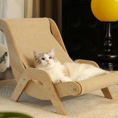 Stylish Wooden Cat Scratcher Rocker Bed - Ultimate Multi-Functional Pet Furniture for Scratching, Lounging & Relaxing Indoors or Outdoors.Stylish Wooden Cat Scratcher Rocker Bed - Ultimate Multi-Functional Pet Furniture for Scratching, Lounging & Relaxing Indoors or Outdoors