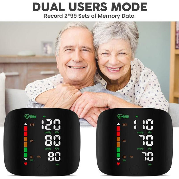 Portable Touch Screen Wrist Blood Pressure Monitor with LED Display, 99X2 Memory Readings & Carrying Case - Adjustable Healthcare Kit in Black