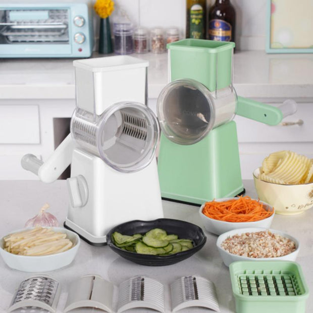 Premium Rotary Cheese Grater with 5 Blades & Suction Cup Base - Versatile Kitchen Utensil for Cheese, Vegetables & More - Perfect Gift for Foodies!
