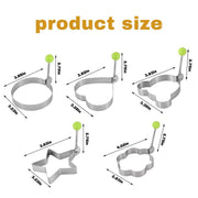 5-Piece Non-Stick Fried Egg Ring Molds Set - Perfect for Shaped Eggs on Griddle Pan