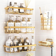 5-Pack Rust-Proof Waterproof Shower Shelves - Large Capacity Wall-Mounted Organizer with Soap Holder, No Drilling Required, Minimalist Stainless Steel Caddy for Bathroom and Kitchen Decor
