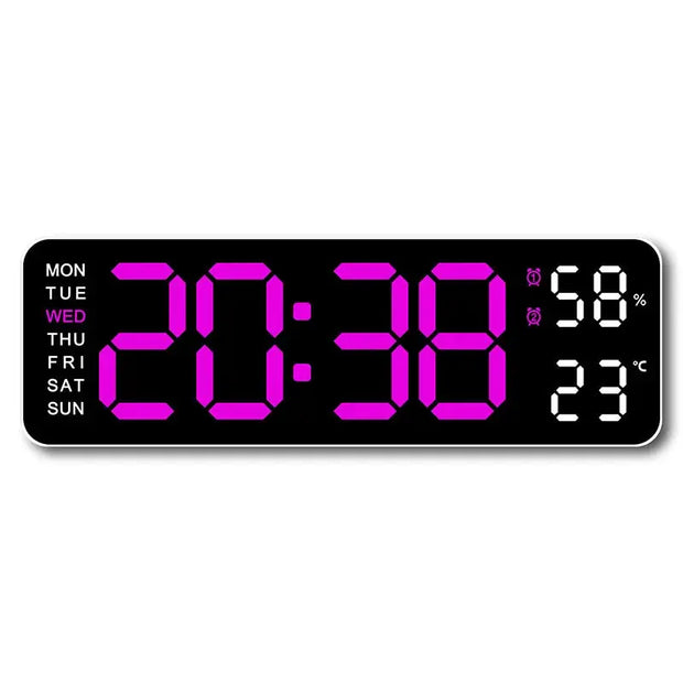 Large Digital Wall Clock with Temperature, Humidity & Auto Dimmer | USB Powered LED Alarm Table Clock