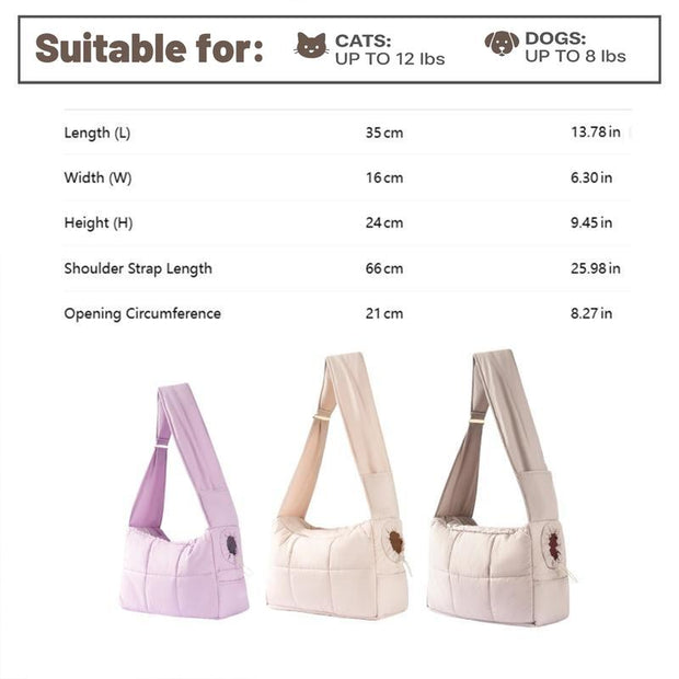 Hipipet Escape-Proof Quilted Sling Carrier - Stylish & Spacious Pet Bag for Cats & Small Dogs, Perfect for Outdoor Adventures