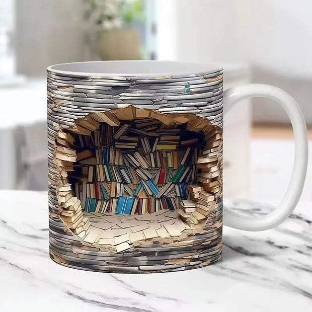Eramic 3D Library Book Mug Shelf Mug Creative Space Design Multi-Purpose Mug Coffee Cup Study Milk Cup Friends Birthday Gift