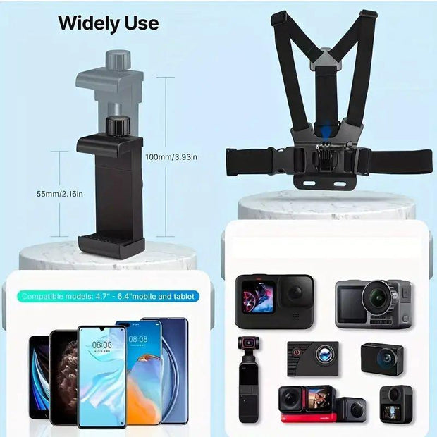 Ultimate Action Camera Strap Set with Phone Clip - Durable Mount for GoPro, Smartphones & Osmo Action - Universal Sports Camera Accessory for Adventure Enthusiasts