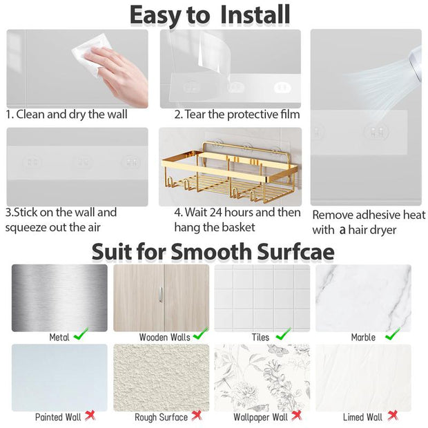 5-Pack Rust-Proof Waterproof Shower Shelves - Large Capacity Wall-Mounted Organizer with Soap Holder, No Drilling Required, Minimalist Stainless Steel Caddy for Bathroom and Kitchen Decor