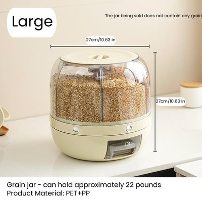 UFORU 360° Rotating Moisture-Proof Grain Dispenser - Durable Transparent Storage Container with Lid for Rice, Grains, Cereals, Flour & Pet Food - Perfect Father's Day Gift!