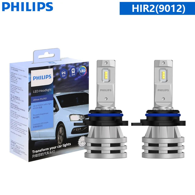 Philips Ultinon Pro3101 LED Headlight Bulbs - 6000K Bright White, H1 H3 H4 H7 H11 HB3 9005 HB4 9006 HIR2 9012, 2-Pack for 12V/24V Vehicles
