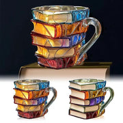 Painted Book Mug 11Oz Novelty 3D Painted Books Coffee Mug Unique Colorful Resin Books Stack Coffee Cup Collection Gifts