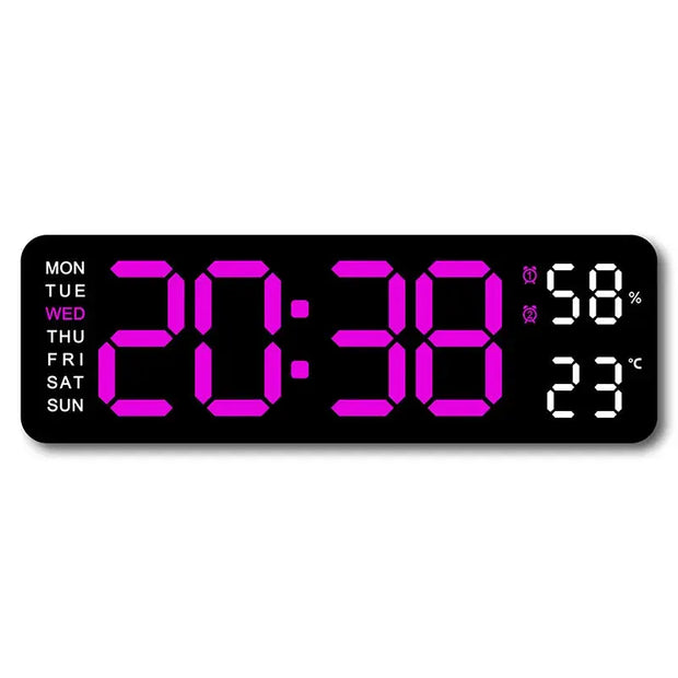 Large Digital Wall Clock with Temperature, Humidity & Auto Dimmer | USB Powered LED Alarm Table Clock